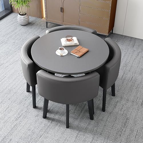 ZDFTGKM Kleiner Esstisch Set mit 4 Stühlen - Rund für Wohnzimmer, Küche oder Büro Möbel Kombination Balkon und Kaffeezeit von ZDFTGKM