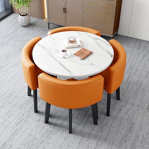 ZDFTGKM Kleiner Esstisch Set mit 4 Stühlen - Rund für Wohnzimmer, Küche oder Büro Möbel Kombination Balkon und Kaffeezeit ZDFTGKM Kleiner Esstisch Set mit 4 Stühlen - Rund für Wohnzimmer, Küche oder Büro Möbel Kombination Balkon und Kaffeezeit von ZDFTGKM