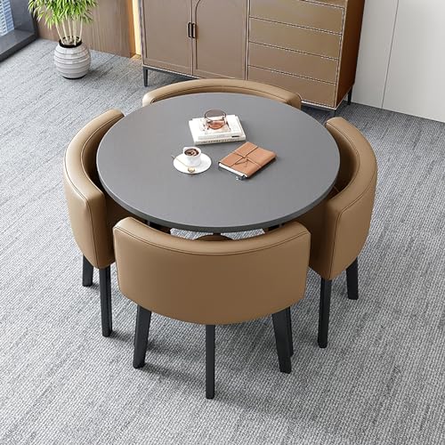 ZDFTGKM Kleiner Esstisch Set mit 4 Stühlen - Rund für Wohnzimmer, Küche oder Büro Möbel Kombination Balkon und Kaffeezeit ZDFTGKM Kleiner Esstisch Set mit 4 Stühlen - Rund für Wohnzimmer, Küche oder Büro Möbel Kombination Balkon und Kaffeezeit von ZDFTGKM