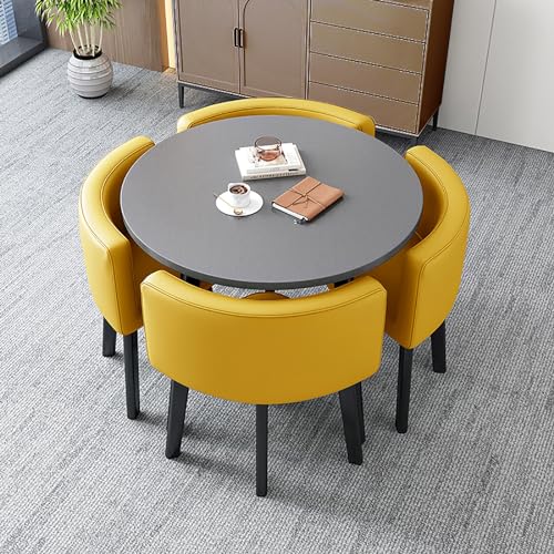 ZDFTGKM Kleiner Esstisch Set mit 4 Stühlen - Rund für Wohnzimmer, Küche oder Büro Möbel Kombination Balkon und Kaffeezeit ZDFTGKM Kleiner Esstisch Set mit 4 Stühlen - Rund für Wohnzimmer, Küche oder Büro Möbel Kombination Balkon und Kaffeezeit von ZDFTGKM