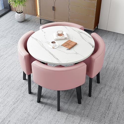 ZDFTGKM Kleiner Esstisch Set mit 4 Stühlen - Rund für Wohnzimmer, Küche oder Büro Möbel Kombination Balkon und Kaffeezeit von ZDFTGKM