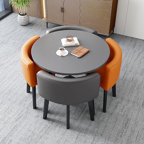 ZDFTGKM Kleiner Esstisch Set mit 4 Stühlen - Rund für Wohnzimmer, Küche oder Büro Möbel Kombination Balkon und Kaffeezeit ZDFTGKM Kleiner Esstisch Set mit 4 Stühlen - Rund für Wohnzimmer, Küche oder Büro Möbel Kombination Balkon und Kaffeezeit von ZDFTGKM