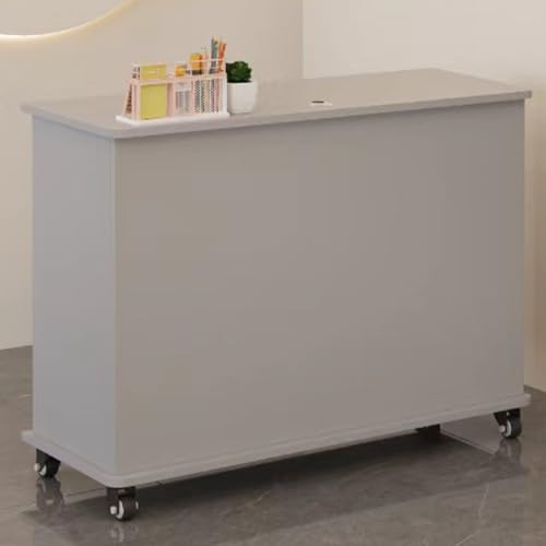 ZDFTGKM Kleiner Rezeptionstisch, Rezeption mit Rollen, moderne abschließbare Schubladen, Lobby-Kassentisch (Grau, 120 cm) von ZDFTGKM