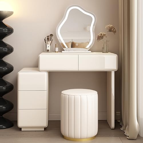 ZDFTGKM Kleiner Schminktisch für Schlafzimmer, Schreibtisch mit Spiegel und Lichtern, Set für Mädchen und Damen, Hocker, Größe: 80 cm, Farbe: Typ-A von ZDFTGKM