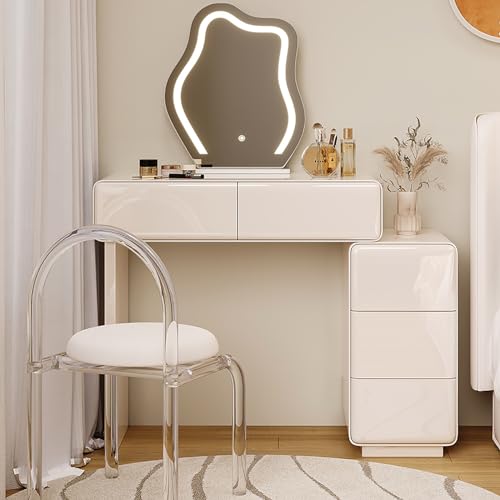 ZDFTGKM Kleiner Schminktisch für Schlafzimmer, Schreibtisch mit Spiegel und Lichtern, Set für Mädchen und Damen, Hocker, Größe: 80 cm, Farbe: Typ-C von ZDFTGKM
