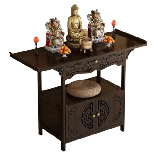 ZDFTGKM Kleiner Schrein-Altartisch mit Aufbewahrung, chinesischer Schrank, Podest, Bambus-Buddha-Nische, Meditations-Gebetstisch (120 x 40 x 100 cm) von ZDFTGKM