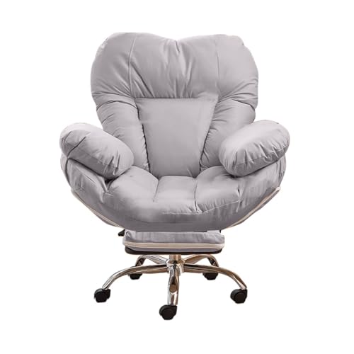 ZDFTGKM Lazy Sofa-Gaming-Stuhl, Bürostuhl, Liegestuhl für Schlafzimmer, Arbeitszimmer, ergonomische Rückenlehne, neigbar, Schreibtisch, Computerstuhl (Hellgrau, mit Fußstütze) von ZDFTGKM
