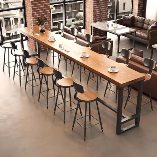 ZDFTGKM Massivholz rechteckige Stabhöhe Tisch mit Metallbockbasis - ohne Stühle Balkon Wand Lange Milch Teegeschäft Café Hoch Braun 300 cm L x 59,9 cm B 104,9 cm H von ZDFTGKM