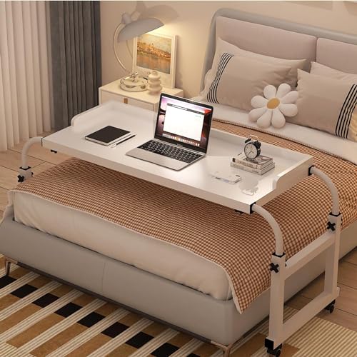 ZDFTGKM Mobiler Beistelltisch mit Rollen, Kreuzbett, Stillcomputer zum Essen auf dem Bett, verstellbare Länge und Höhe (Farbe: Weiß) von ZDFTGKM