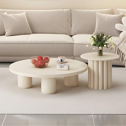 ZDFTGKM Moderne Künstliche Holz Kaffee Endtisch Rund in Beige Nordic Cream Side Schlafzimmer Wabi-sabi 31,5" L x 31,5" B 14" H + 20" L 20" B 16" H ZDFTGKM Moderne Künstliche Holz Kaffee Endtisch Rund in Beige Nordic Cream Side Schlafzimmer Wabi-sabi 31,5" L x 31,5" B 14" H + 20" L 20" B 16" H von ZDFTGKM