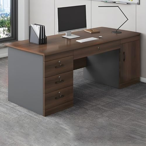 ZDFTGKM Moderner Büroschreibtisch aus Holz, mit abschließbaren Schubladen und Kabelmanagement, ohne Stühle, einfacher Computer, 160 x 61 x 73,7 cm (L x B x H), Braun-Schwarz 4 von ZDFTGKM