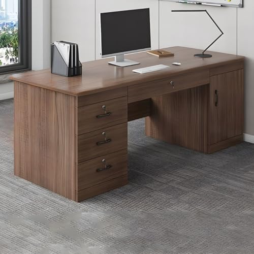 ZDFTGKM Moderner Büroschreibtisch aus Holz mit abschließbaren Schubladen und Kabelmanagement, ohne Stühle, einfacher Computer, 119,4 x 61 x 73,7 cm (L x B x H), Braun von ZDFTGKM