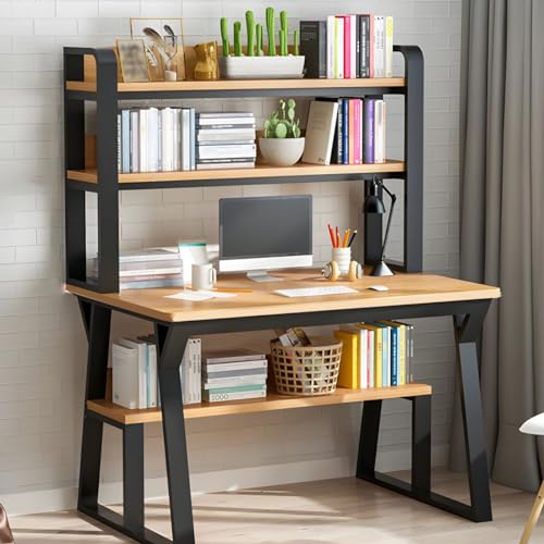ZDFTGKM Moderner Bürotisch aus Holz mit Außenregal und Metallsockel – ohne Stühle, Computer-Desktop, Studenten-Schreibtisch, Studiertisch, mit 3 Ablagen, 119,9 x 60,9 x 74,9 cm, Gelb ZDFTGKM Moderner Bürotisch aus Holz mit Außenregal und Metallsockel – ohne Stühle, Computer-Desktop, Studenten-Schreibtisch, Studiertisch, mit 3 Ablagen, 119,9 x 60,9 x 74,9 cm, Gelb von ZDFTGKM