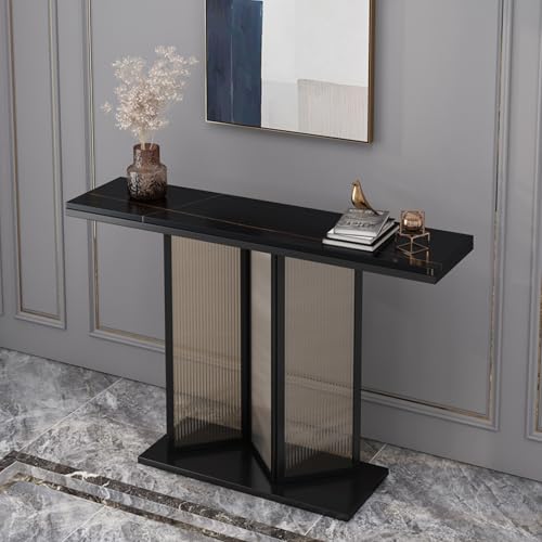 ZDFTGKM Moderner Konsolentisch mit Sockel aus gehärtetem Glas, Eingangsbereich, schmales langes Sofa für hinter der Couch, Eingang, Flur, Eingang, Wohnzimmer (Schwarz B, 160 cm) von ZDFTGKM