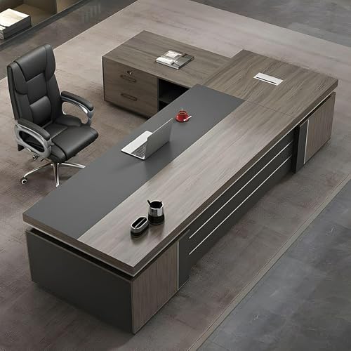 ZDFTGKM Moderner L-förmiger Chefschreibtisch mit Schubladen und Stauraum, Schreibtische aus Holz für das Homeoffice, verdickte und stabile Schreibtischplatte (linker Schrank, 95" L / 240 cm) von ZDFTGKM