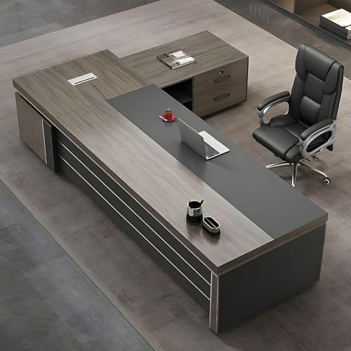 ZDFTGKM Moderner L-förmiger Chefschreibtisch mit Schubladen und Stauraum, Schreibtische aus Holz für das Homeoffice, verdickte und stabile Schreibtischplatte (rechtes Gehäuse, 63" L / 160 cm) von ZDFTGKM