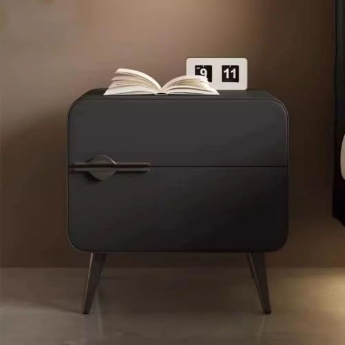 ZDFTGKM Moderner Nachttisch aus Massivholz mit Mikrofaser-Leder-Finish, 2 leise Schubladen, schlichtes Design, Struktur, geeignet für Schlafzimmer und Wohnzimmer (Schwarz, 19,7 x 18,9 x 40,9 cm) von ZDFTGKM