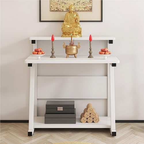 ZDFTGKM Moderner buddhistischer Altartisch für Meditation und Gebet, doppellagiger Pooja-Schrank mit Stauraum, Wohnzimmer oder Schrein (Weiß, L 31,5) von ZDFTGKM
