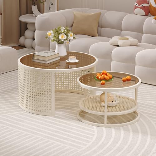 ZDFTGKM Moderner runder Couchtisch, 2er-Set, Glastisch, minimalistischer Ausstellungs-Kaffee mit Stahlrahmen, für Wohnzimmer, Lounge (70 cm) von ZDFTGKM