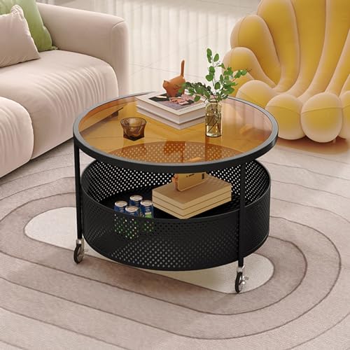 ZDFTGKM Moderner runder Couchtisch, Tisch-Glasplatte, Akzent-Wohnzimmermitte, Weiß für Schlafzimmer, Balkon, Hof (Braun + Schwarz, 70 cm) von ZDFTGKM
