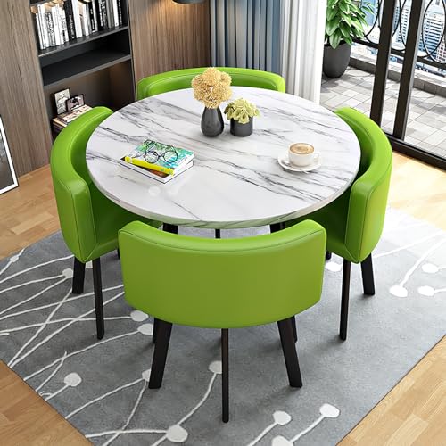ZDFTGKM Modernes Esstisch Set - 80 cm (31 Zoll) Rund Marmor mit 4 Stühlen, Schreibtisch und Bürostuhl von ZDFTGKM