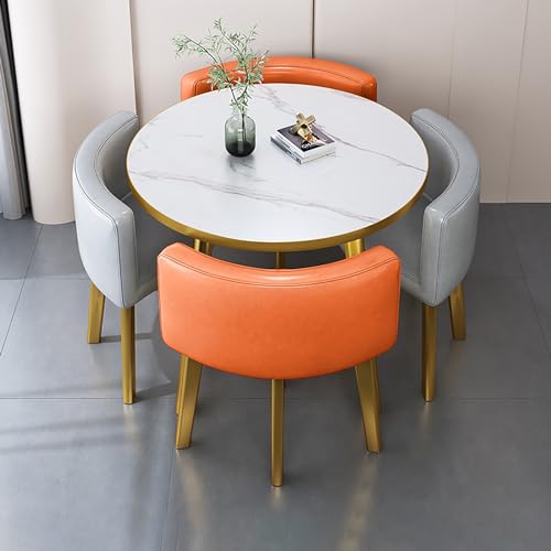 ZDFTGKM Modernes Esstisch-Set - 80 cm (31 Zoll) runder Marmor mit 4 Stühlen Büro Empfang Schreibtisch und Stuhl von ZDFTGKM