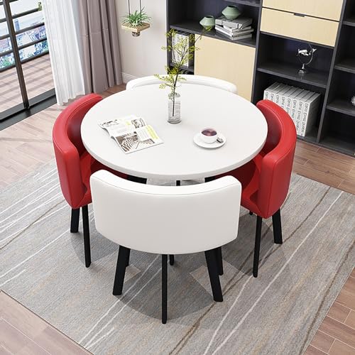 ZDFTGKM Modernes Esstisch-Set - 80 cm (31 Zoll) runder Marmor mit 4 Stühlen Büro Empfang Schreibtisch und Stuhl von ZDFTGKM