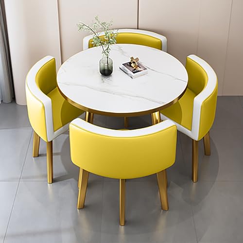 ZDFTGKM Modernes Esstisch-Set - 80 cm (31 Zoll) runder Marmor mit 4 Stühlen Büro Empfang Schreibtisch und Stuhl von ZDFTGKM