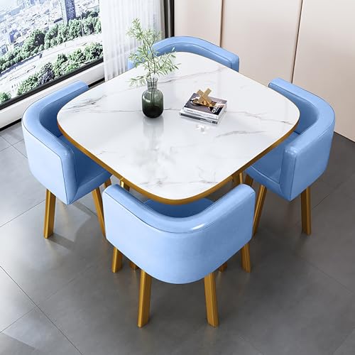 ZDFTGKM Modernes Esstisch-Set - 80 cm (31 Zoll) runder Marmor mit 4 Stühlen Büro Empfang Schreibtisch und Stuhl von ZDFTGKM