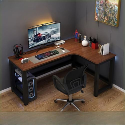 ZDFTGKM Modish L-förmiger Computertisch mit Kabelmanagement, Eck-Gaming-Desktop-Kombinationstisch, Nussbaum/Schwarz, rechte Hand, 140 x 100 x 74,9 cm (L x B x H) von ZDFTGKM