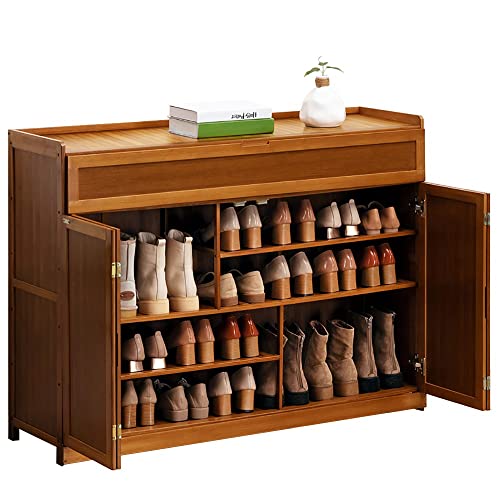 ZDFTGKM Multifunktionaler Bambus-Schuhschrank – 40 Paar Organizer Rack für Schlafzimmer, Schrank, Eingangsbereich, freistehend mit Türen von ZDFTGKM