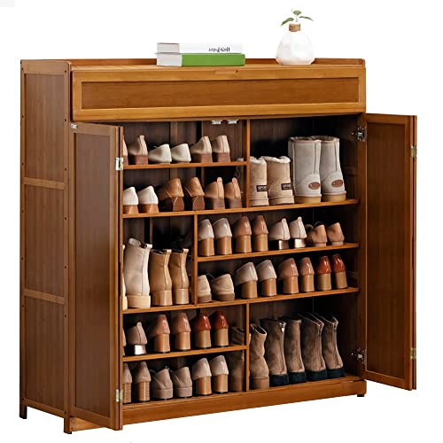 ZDFTGKM Multifunktionaler Bambus-Schuhschrank – 40 Paar Organizer Rack für Schlafzimmer, Schrank, Eingangsbereich, freistehend mit Türen von ZDFTGKM