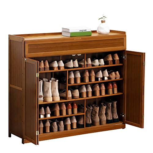 ZDFTGKM Multifunktionaler Bambus-Schuhschrank – 40 Paar Organizer Rack für Schlafzimmer, Schrank, Eingangsbereich, freistehend mit Türen von ZDFTGKM