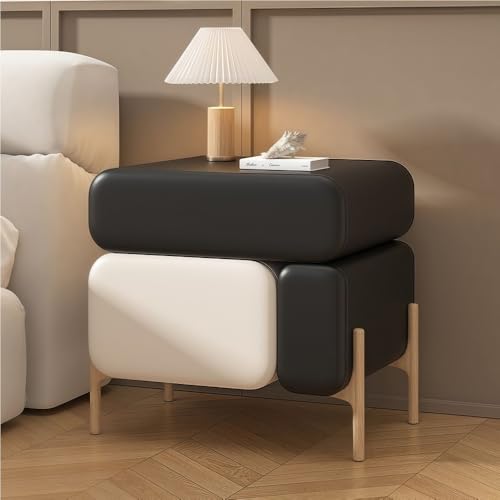 ZDFTGKM Nachtkommode Holz Nachttisch Bunte Nachttische kleiner Beistelltisch Nachttisch Nachttisch mit soliden Standfüßen Schlafzimmer Ständer Schlafzimmerständer (Schwarz + Weiß, L 17,7) von ZDFTGKM