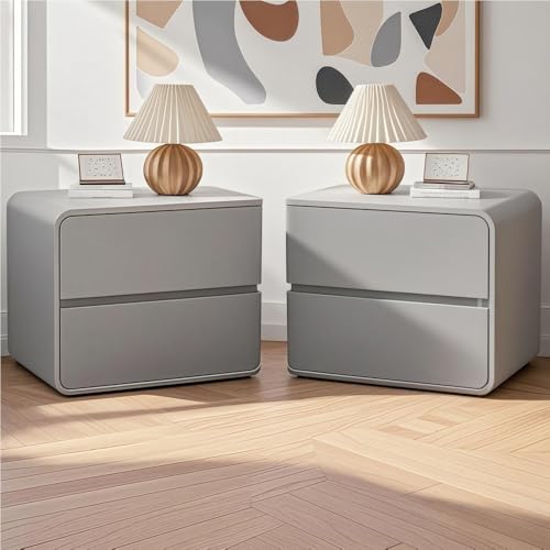 ZDFTGKM Nachttisch 2er Set mit Schubladen, Ledertisch, linke und rechte Kombination, moderne einfache Sofa-Seite, Tische für Schlafzimmer (Grau) von ZDFTGKM
