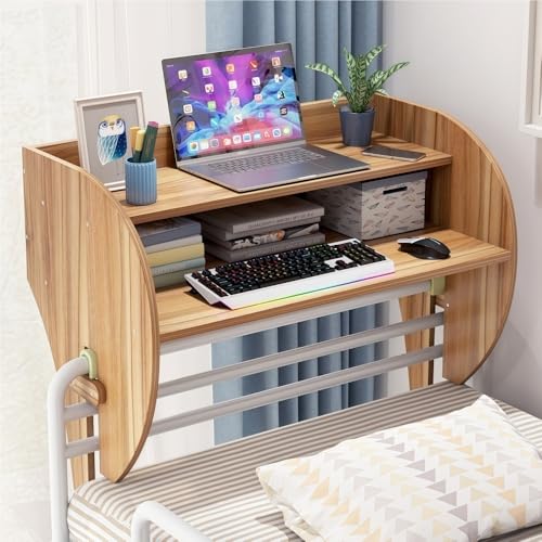 ZDFTGKM Nachttisch Klappcomputer Schreibtisch für Etagenbetten, tragbarer Studententisch mit Regalen, Heimbüro kompakte Schlafsäle (beige) von ZDFTGKM