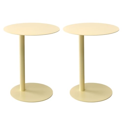 ZDFTGKM Nordic Runde Metall C Tischende mit Schlanken Nordischen Kleine Seite Kaffee Wohnung Mini Ecke 2er Set Hellgelb 16" L x 16" B 25" H von ZDFTGKM