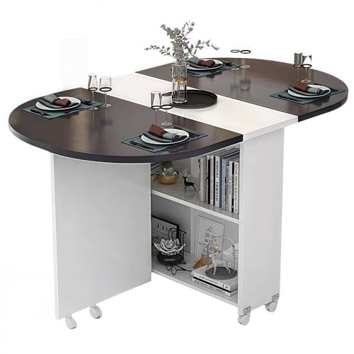 ZDFTGKM Platzsparender klappbarer Esstisch auf Rollen, Blatt-Design mit Stauraum für kleine Räume, faltbare Küchentische, Apartment, multifunktional, erweiterbare Tische (Schwarz + Weiß, L 47,2) von ZDFTGKM