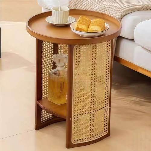 ZDFTGKM Rattan Beistelltisch, kleine Beistelltische, Wabi - Sabi Couchtisch mit offener Aufbewahrung, Nachttisch für Wohnzimmer, Balkon und Schlafzimmer (Braun, W17.7) von ZDFTGKM