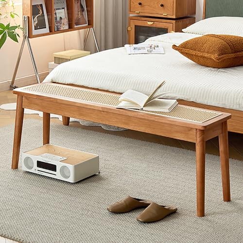 ZDFTGKM Rattan-Sitzbank aus Holz, für den Innenbereich, Küchentisch, 2-Sitzer, Esszimmerstühle für Wohnzimmer, Flur, Schlafzimmer (Hell Walnuss, 80 x 30 x 45 cm) von ZDFTGKM