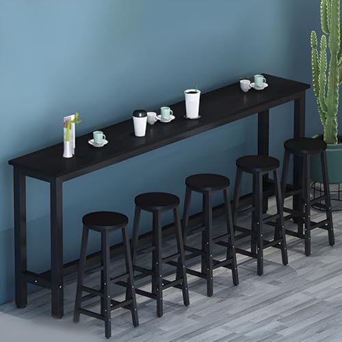 ZDFTGKM Rechteck Holz Pubtisch mit Höhe für Küche - ohne Stühle Wand Bar Haus Balkon lang hoch Fuß Milchtee Shop schwarz 200cm L x 40cm B 100cm H von ZDFTGKM
