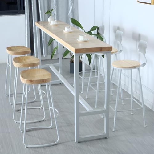 ZDFTGKM Rechteck Holztisch mit Eisenfuß weiß nur ohne Esszimmerstuhl seitlich schmal Hochfuß Milchteeshop Balkon lang 240 cm L x 40 cm B 105 cm H von ZDFTGKM