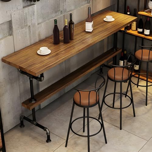 ZDFTGKM Rechteckiger Bar-Esstisch mit schwarzem Untergestell, Retro, Massivholz, Industrie-Stil, Milchteeladen, hohe Balkonwand, lang, Braun, 150 x 40 cm (L x B x H) von ZDFTGKM