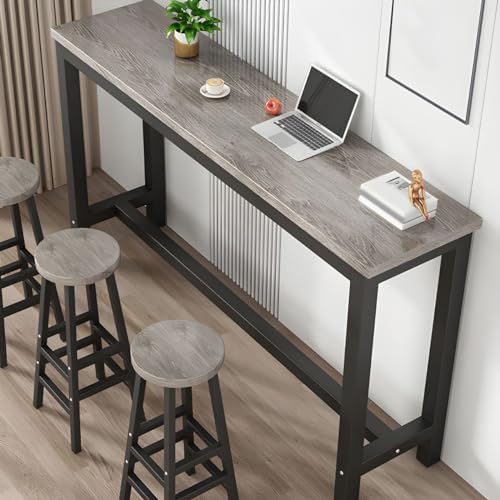 ZDFTGKM Rechteckiger Bartisch aus Holz mit schwarzem Stahlbock, schmaler Balkon, langer Milchteeladen, Hochbein, Grau, 119,9 x 40,9 x 100,1 cm (L x B x H) von ZDFTGKM