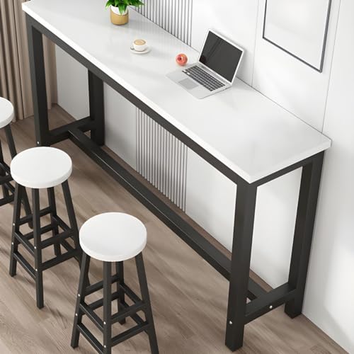 ZDFTGKM Rechteckiger Bartisch mit Holzplatte und schwarzem Stahlbock, schmaler Balkon, langer Milchteeladen, Hochbein, 160 x 30 x 100 cm (L x B x H) von ZDFTGKM