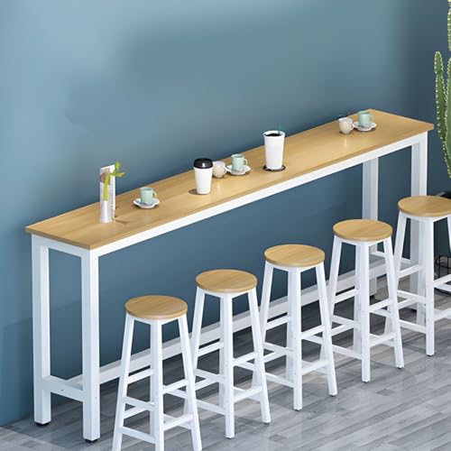 ZDFTGKM Rechteckiger Kneipentisch aus Holz für die Küche, ohne Stühle, Wand, Bar, Zuhause, Balkon, langer hoher Fuß, Milch-Teeshop, Naturweiß, 100 x 40 cm (L x B x H) von ZDFTGKM