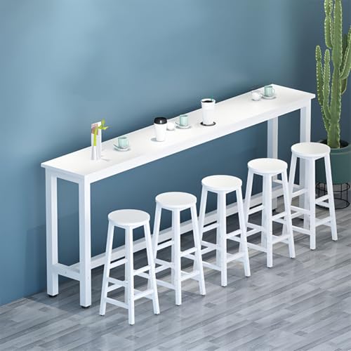 ZDFTGKM Rechteckiger Kneipentisch aus Holz für die Küche, ohne Stühle, Wand, Bar, Zuhause, Balkon, langer hoher Fuß, Milch-Teeshop, Weiß, 160 x 40 cm (L x B x H) von ZDFTGKM