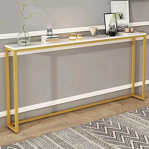 ZDFTGKM Rechteckiger Konsolentisch, Steinsofa in Weißgold, hintere Ablage gegen die Wand, schlanke Streifen, Nachttisch, schmale Abdeckung, Heizkörper, 139,7 cm L x 20,3 cm B 80 cm H von ZDFTGKM