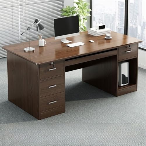 ZDFTGKM Rechteckiger Schreibtisch aus Holz, Sockel, Schublade und eingebautem Büroschrank, Computertisch, Desktop, Studentenvermietung, Schlafzimmer, einfaches Arbeitszimmer, braun, mit 3 Schubladen von ZDFTGKM