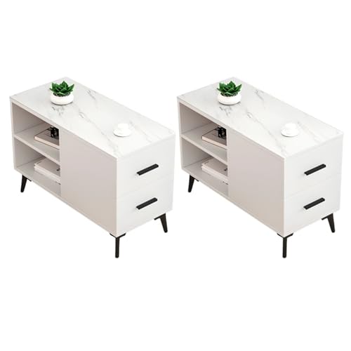 ZDFTGKM Rechteckiger Stein Beistelltisch mit schwarzen Eisen Grundschubladen und Lagerung inklusive Sofa Beistelltisch, Schiefer Nordic lange Nachttisch Ecke weiß kleiner Kaffee Set von 2 31" L x 16 von ZDFTGKM